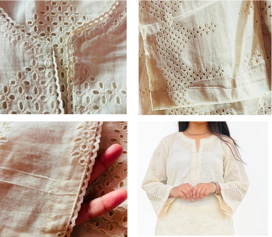 Elegant Off-White Pure Cotton Hakoba Co-ord Set