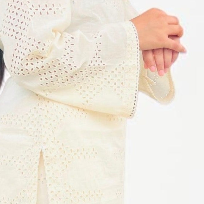 Elegant Off-White Pure Cotton Hakoba Co-ord Set