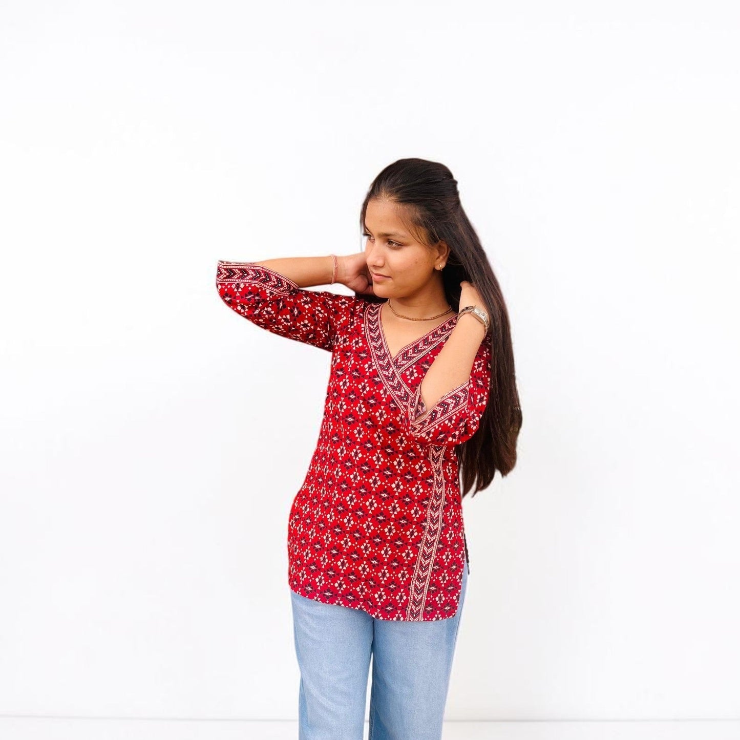 Pure Cotton Ethnic Angrakha Short Kurti