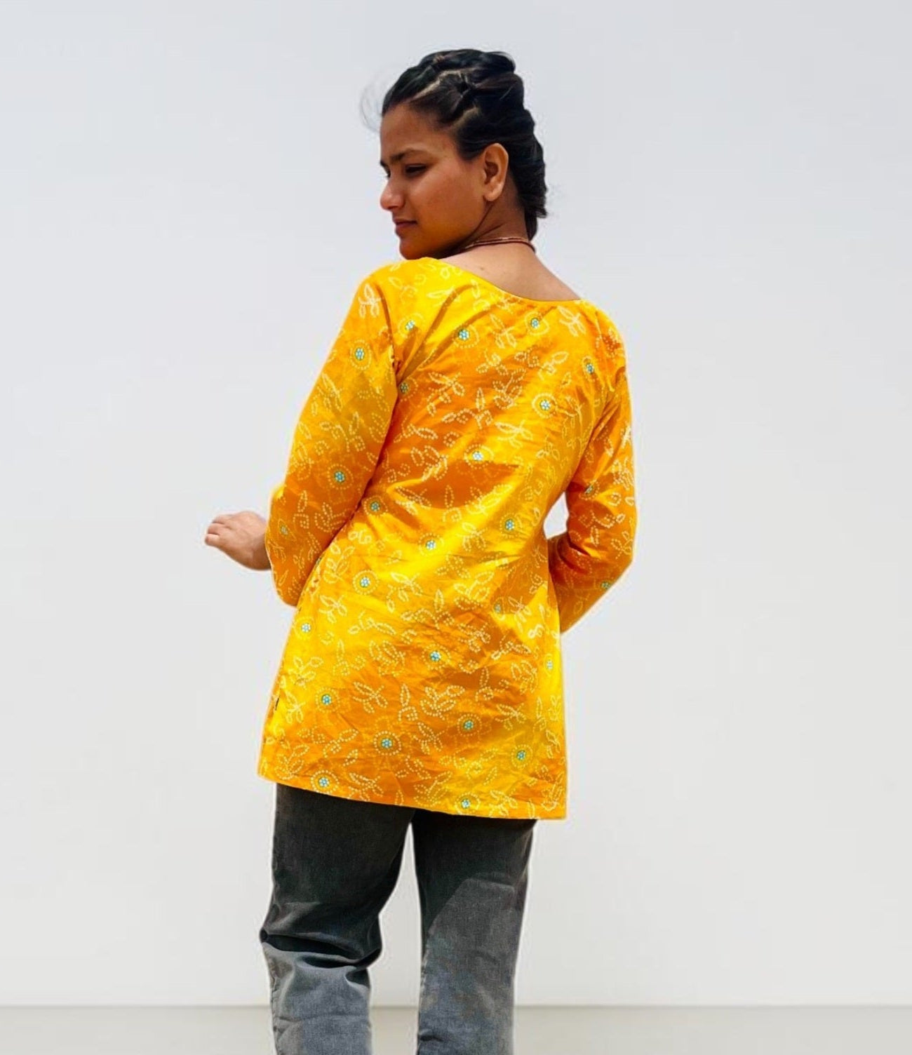 Sunshine Yellow Bandhani Print Cotton Short Kurti