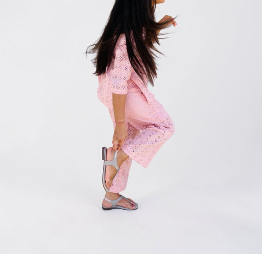 Schiffli Cotton Co-ord Set - Powder Pink