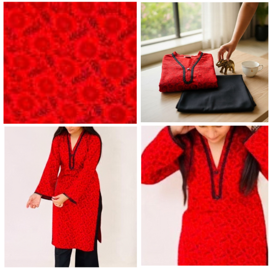 Crimson Bloom Cotton Co-Ord Set