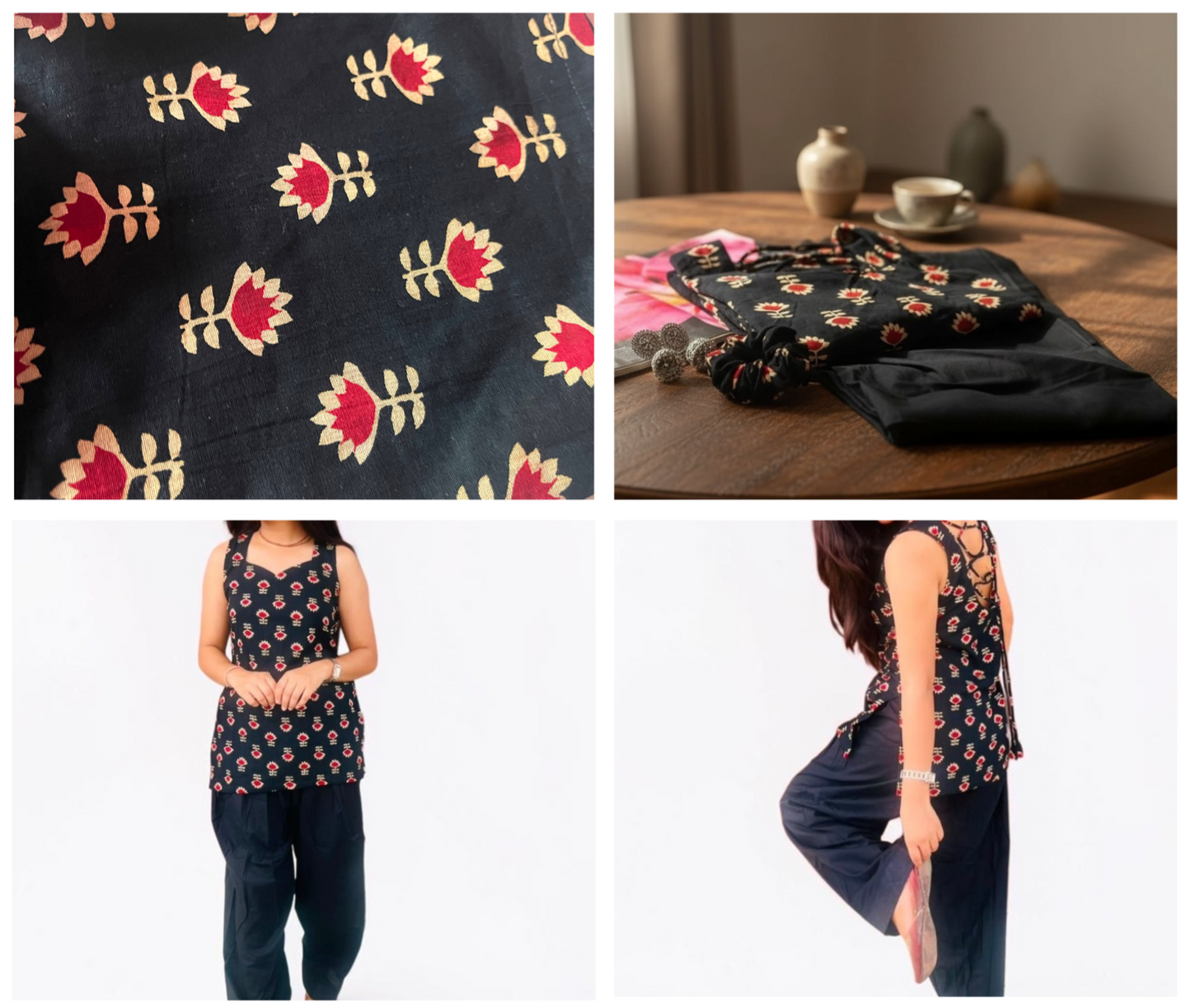 Classic Black Printed Short Tunic & Wide-Leg Farshi Salwar Co-ord Set