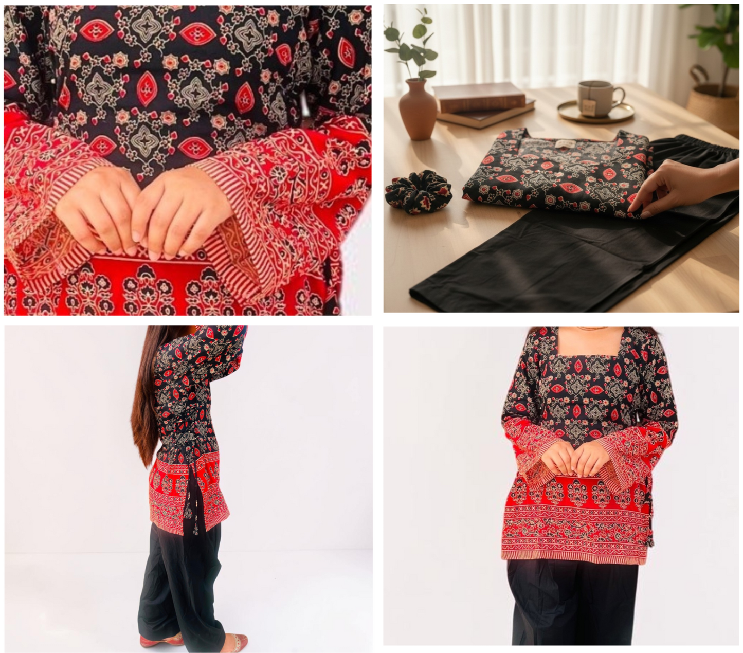 Artisan Crafted Black & Crimson Farshi Co-ord Set