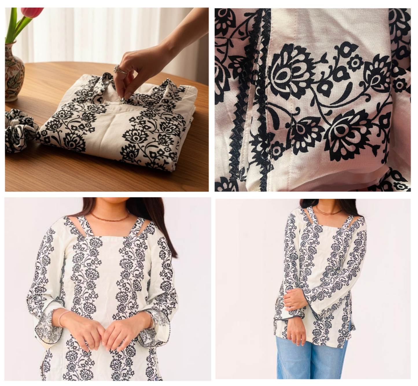 Chic Floral Soft Cotton Short Kurti