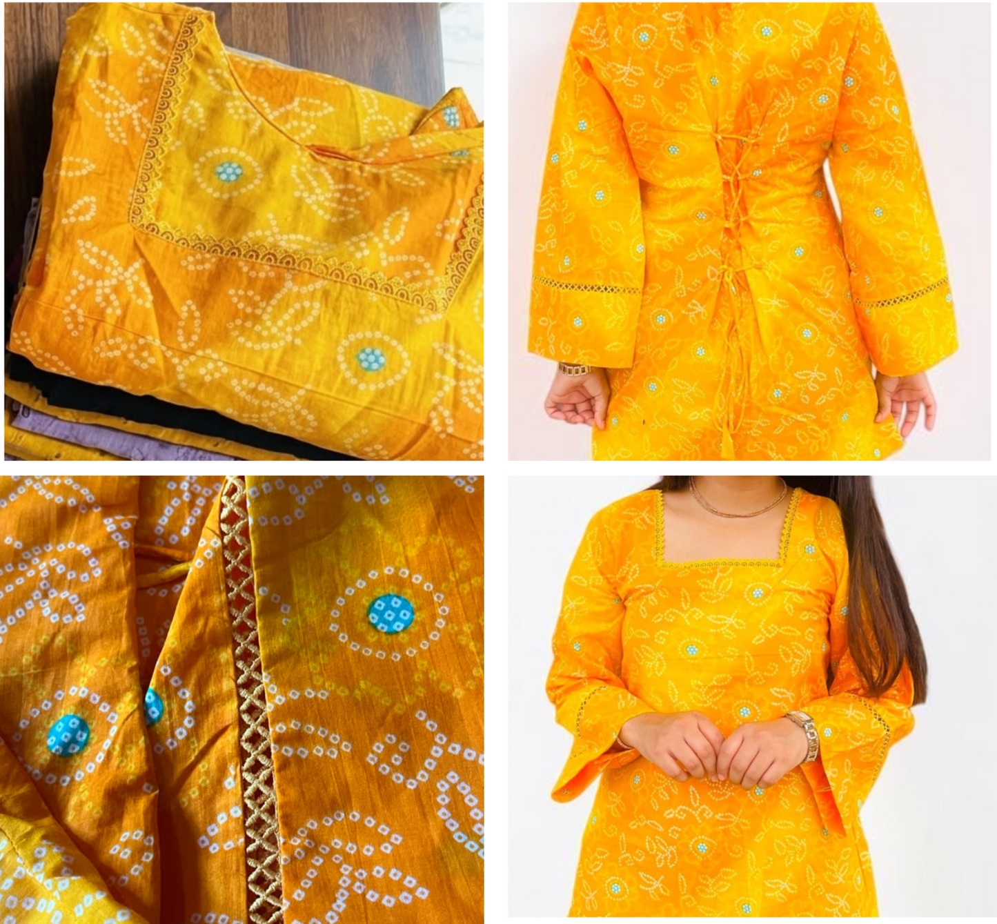 Vibrant Yellow Bandhani Printed Cotton Short Kurti