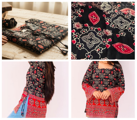 Ethnic Ajrakh Print Cotton Short Kurti