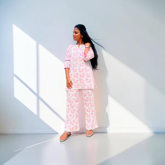 Uttra Attire Pink Floral Cotton Linen Co-ord Set