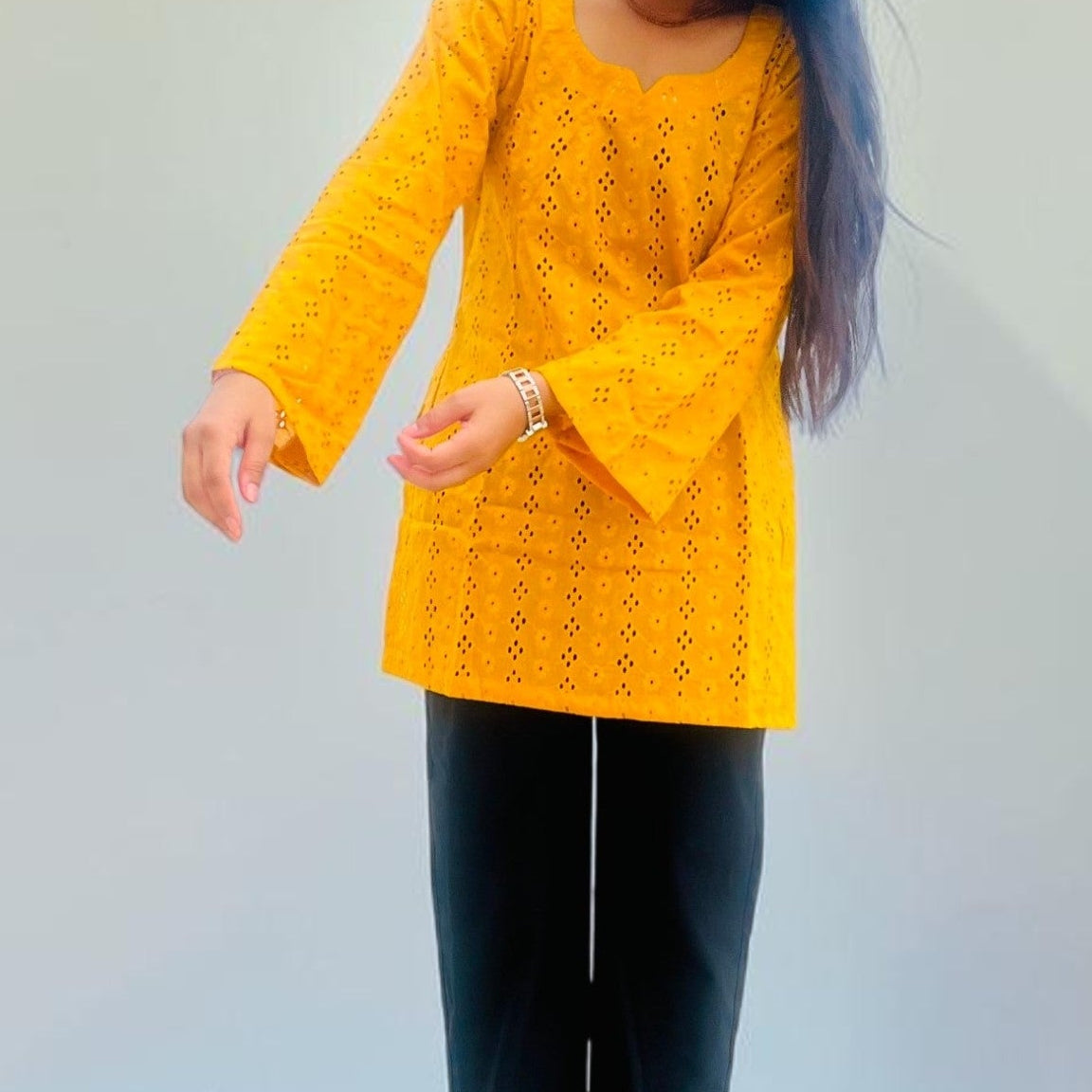 Vibrant Mustard Yellow Hakoba Short Kurti - Pure Cotton Elegance