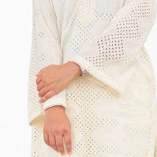 Elegant Off-White Pure Cotton Hakoba Co-ord Set