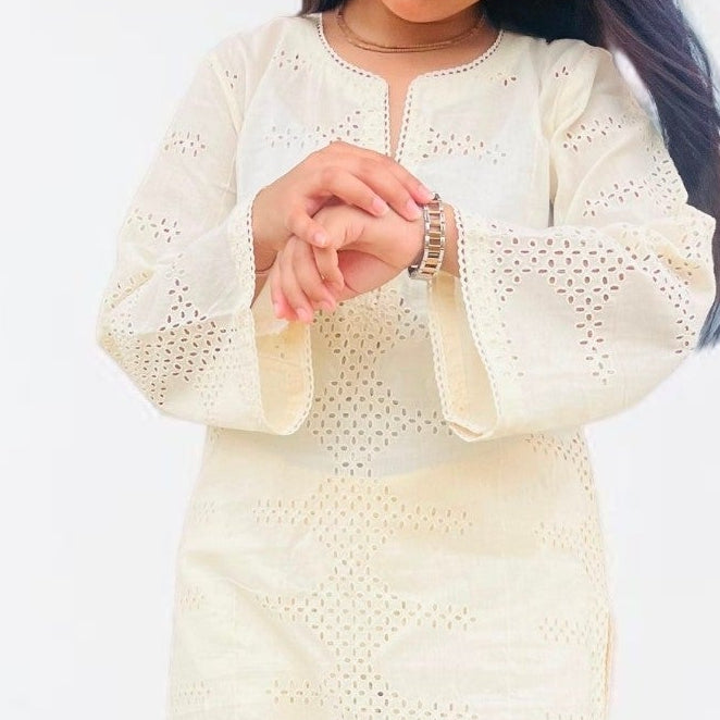 Elegant Off-White Pure Cotton Hakoba Co-ord Set