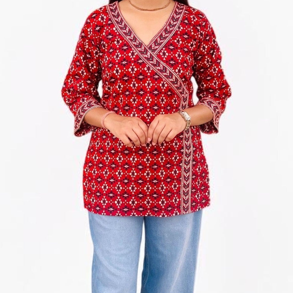 Pure Cotton Ethnic Angrakha Short Kurti