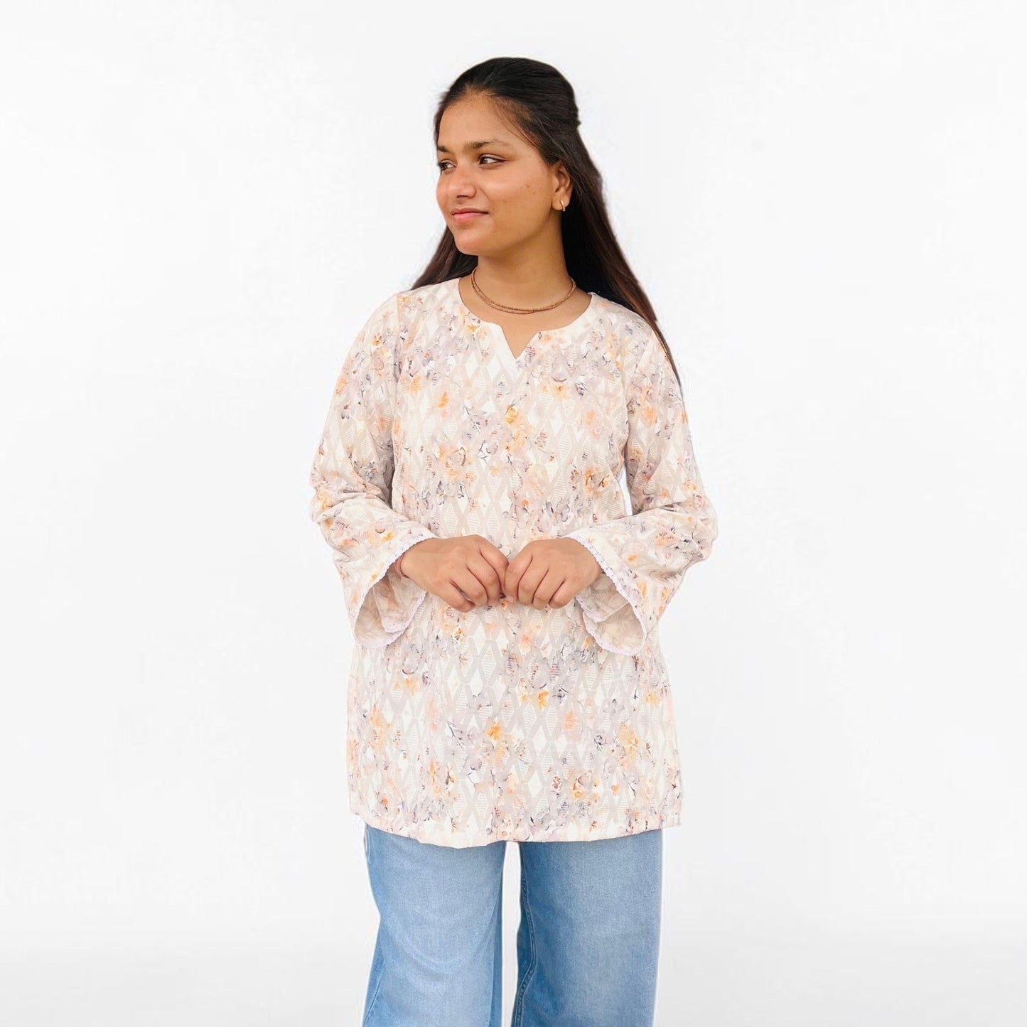 Pure Cotton Pastel Floral Short Kurti