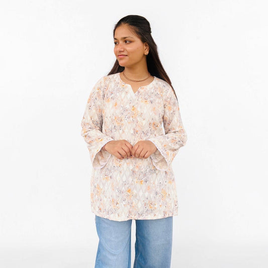 Pure Cotton Pastel Floral Short Kurti