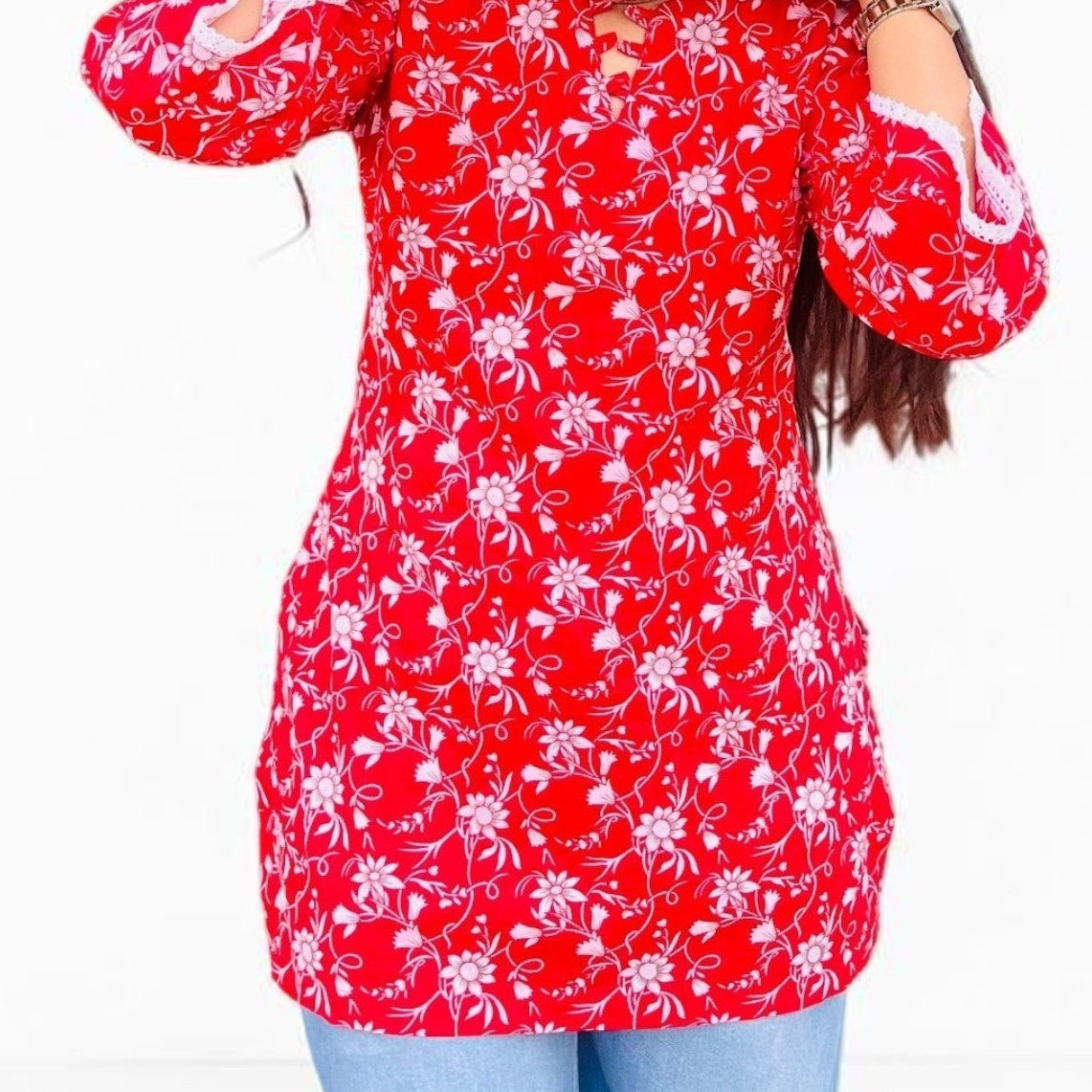 Floral Print Pure Cotton Tie-Back Short Kurti