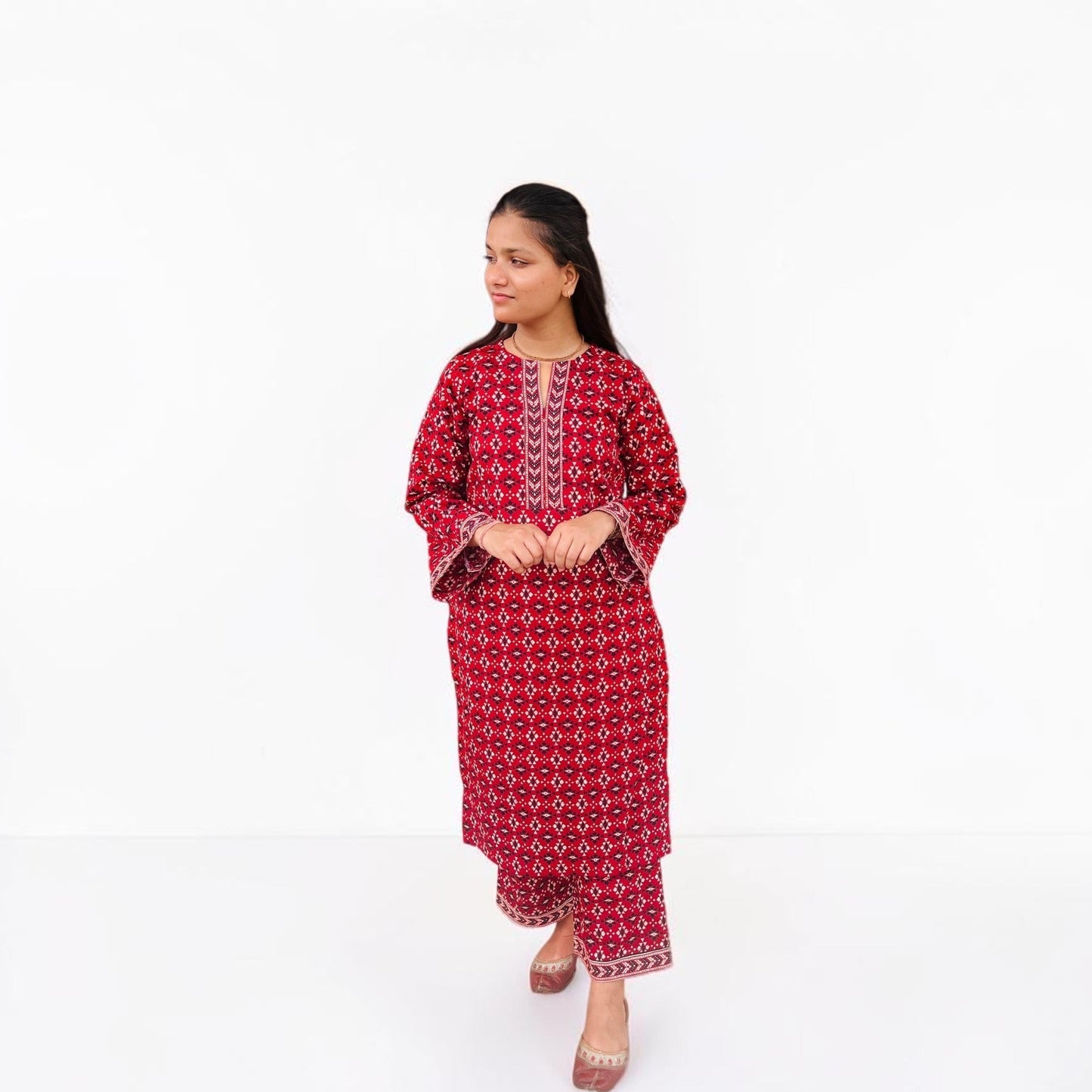 Maroon Pure Cotton Ethnic Printed Co-ord Set