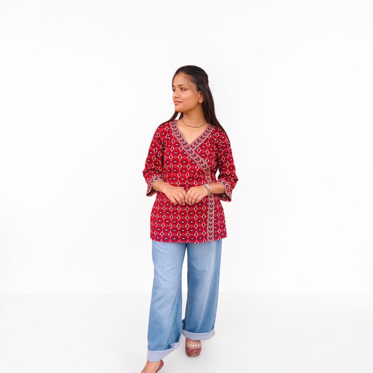 Pure Cotton Ethnic Angrakha Short Kurti