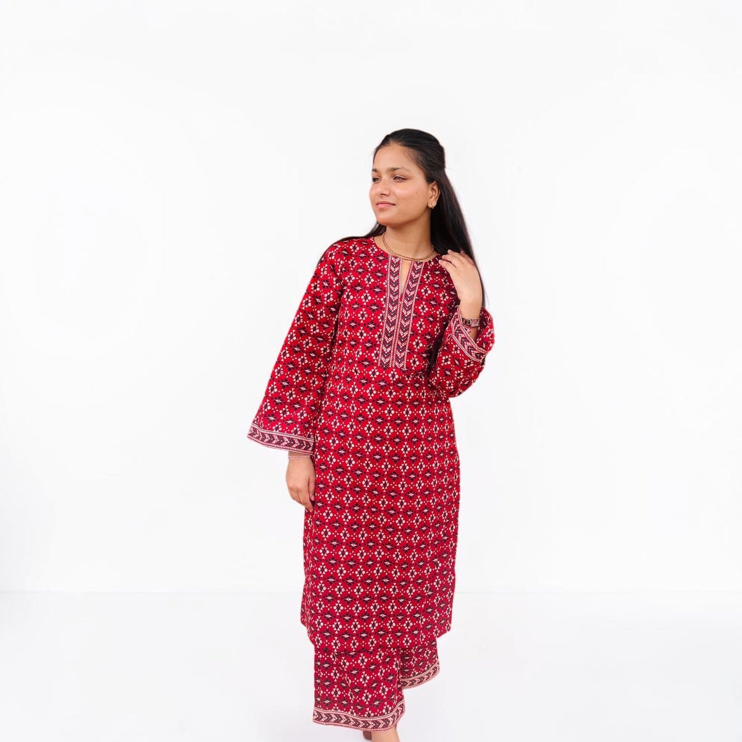 Maroon Pure Cotton Ethnic Printed Co-ord Set