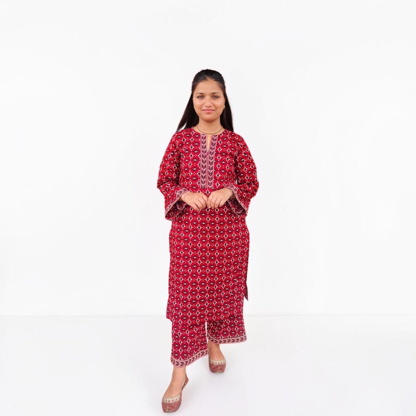 Maroon Pure Cotton Ethnic Printed Co-ord Set