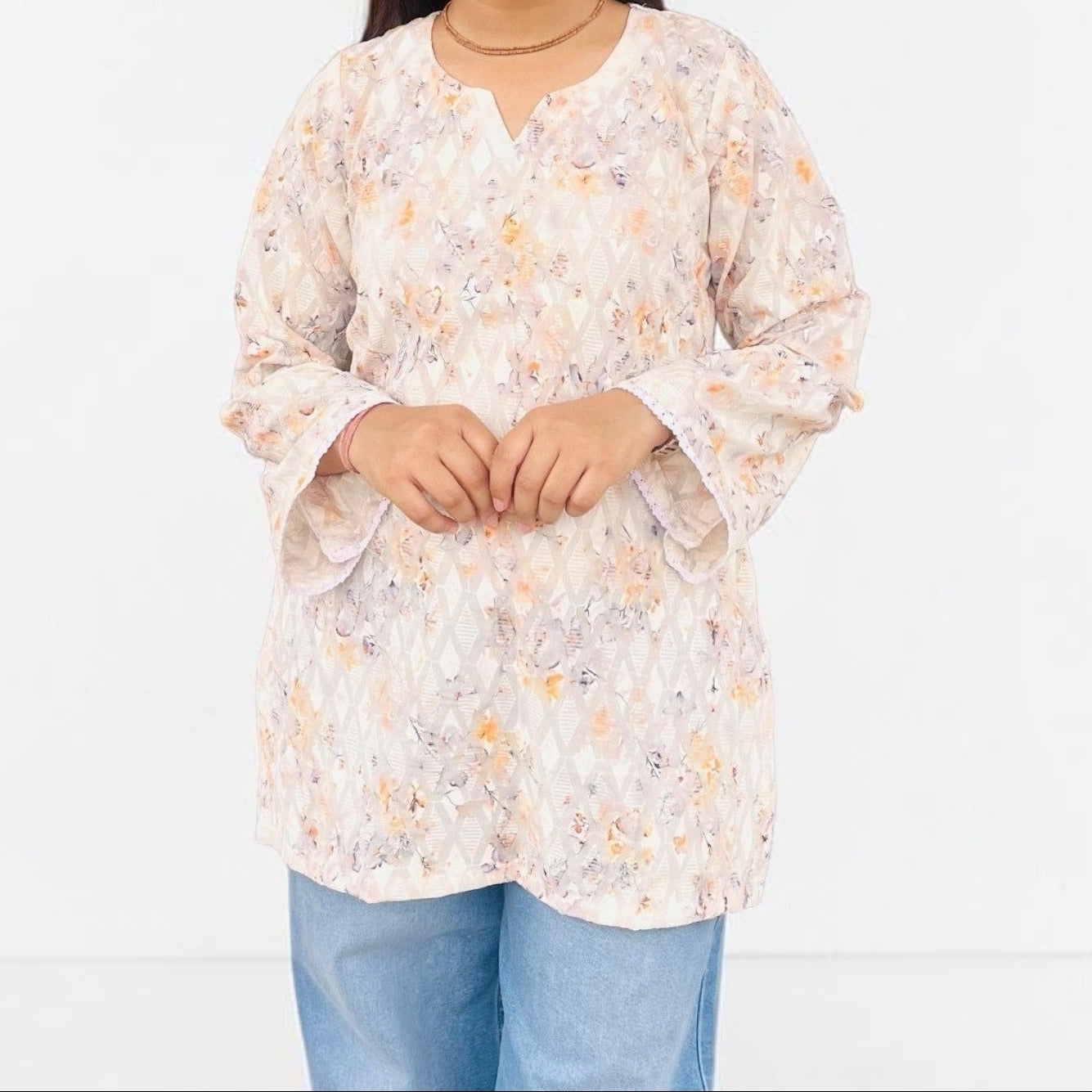 Pure Cotton Pastel Floral Short Kurti