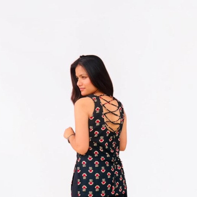 Classic Black Printed Short Tunic & Wide-Leg Farshi Salwar Co-ord Set