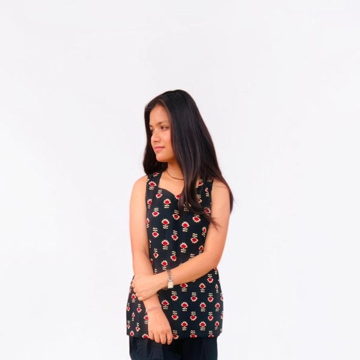 Classic Black Printed Short Tunic & Wide-Leg Farshi Salwar Co-ord Set
