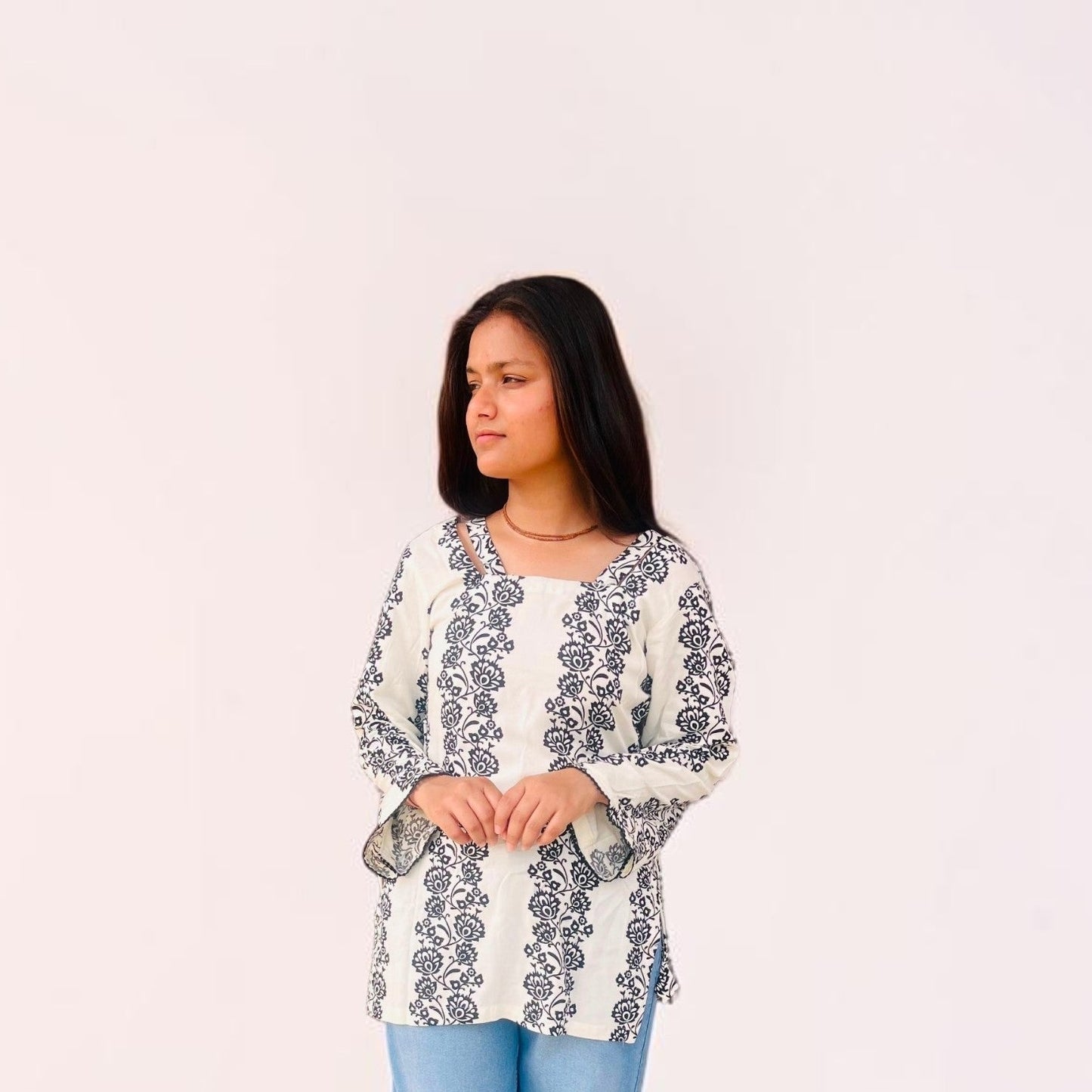 Chic Floral Soft Cotton Short Kurti