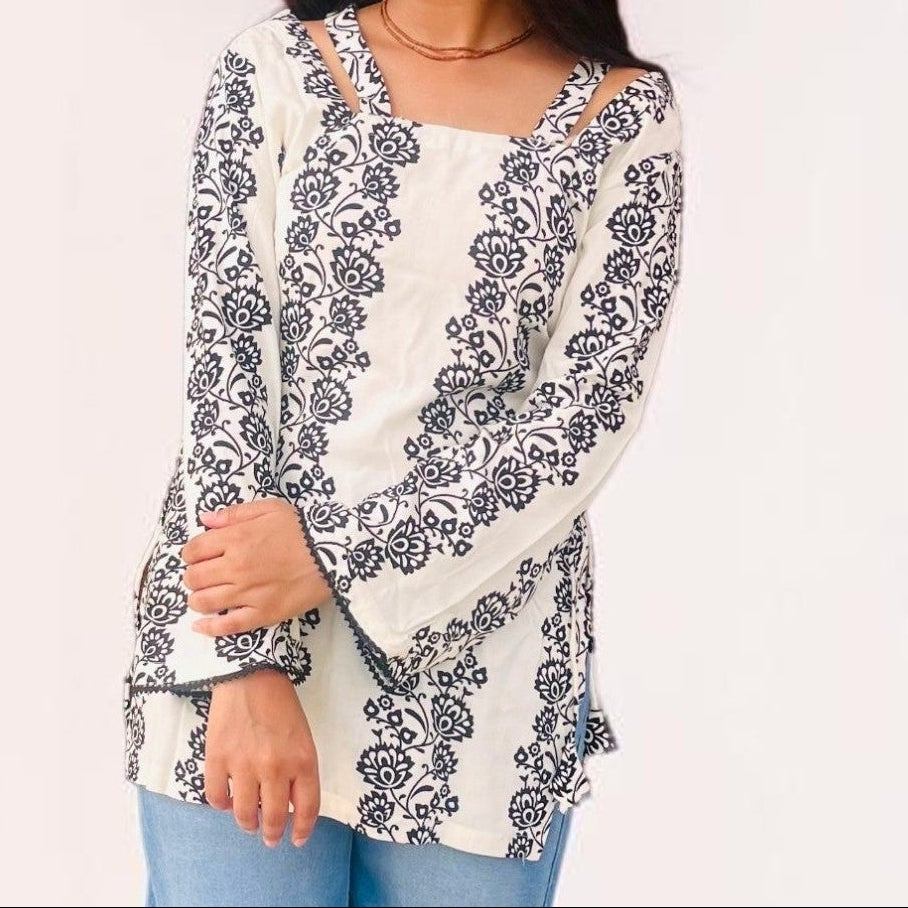 Chic Floral Soft Cotton Short Kurti