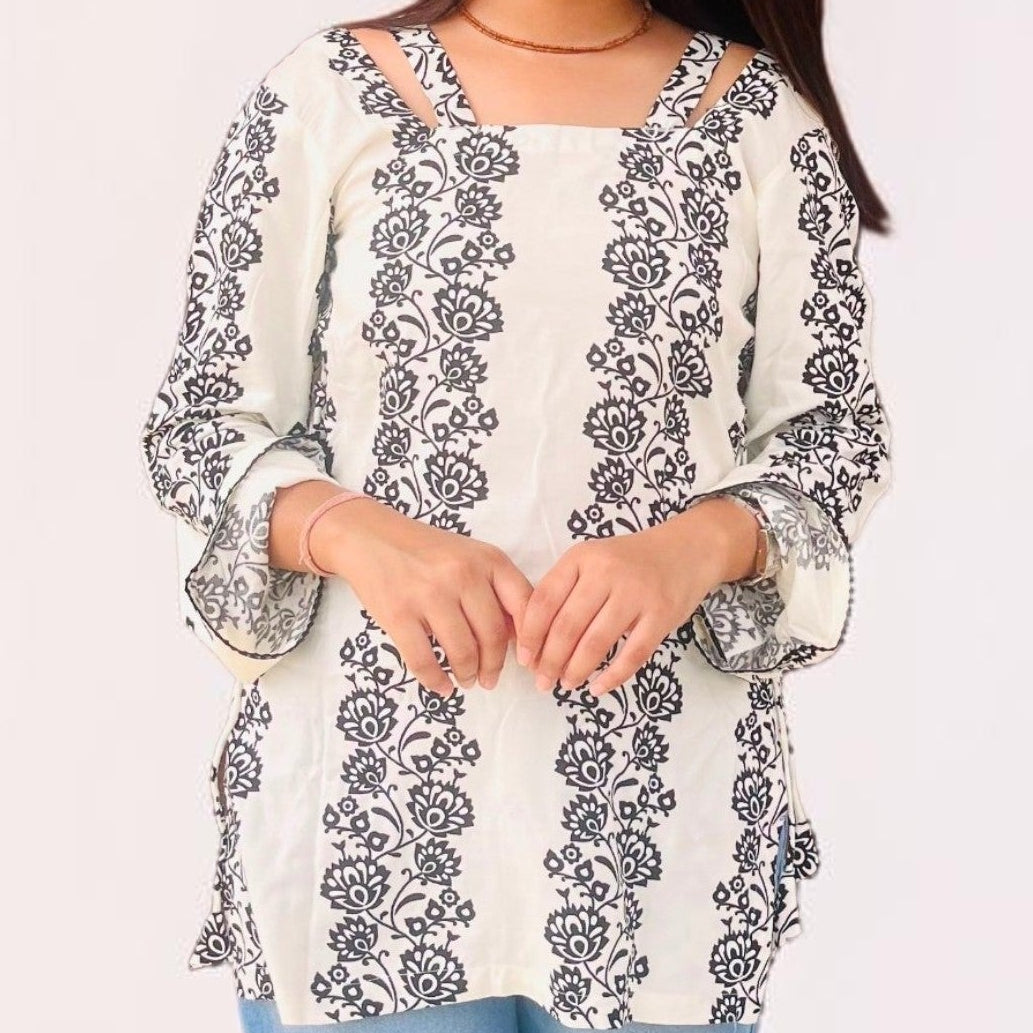Chic Floral Soft Cotton Short Kurti