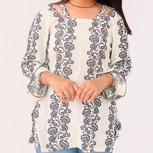 Chic Floral Soft Cotton Short Kurti