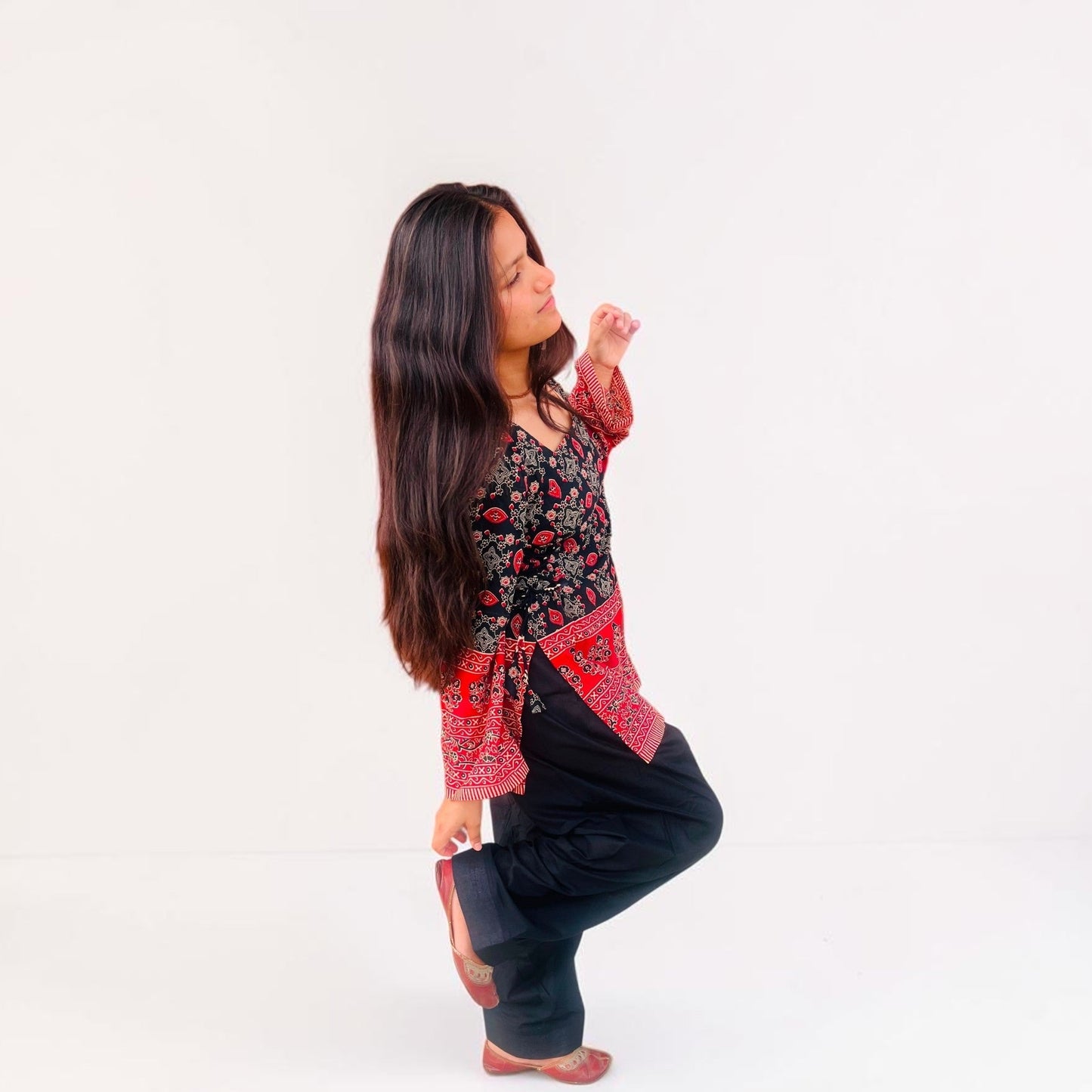 Artisan Crafted Black & Crimson Farshi Co-ord Set