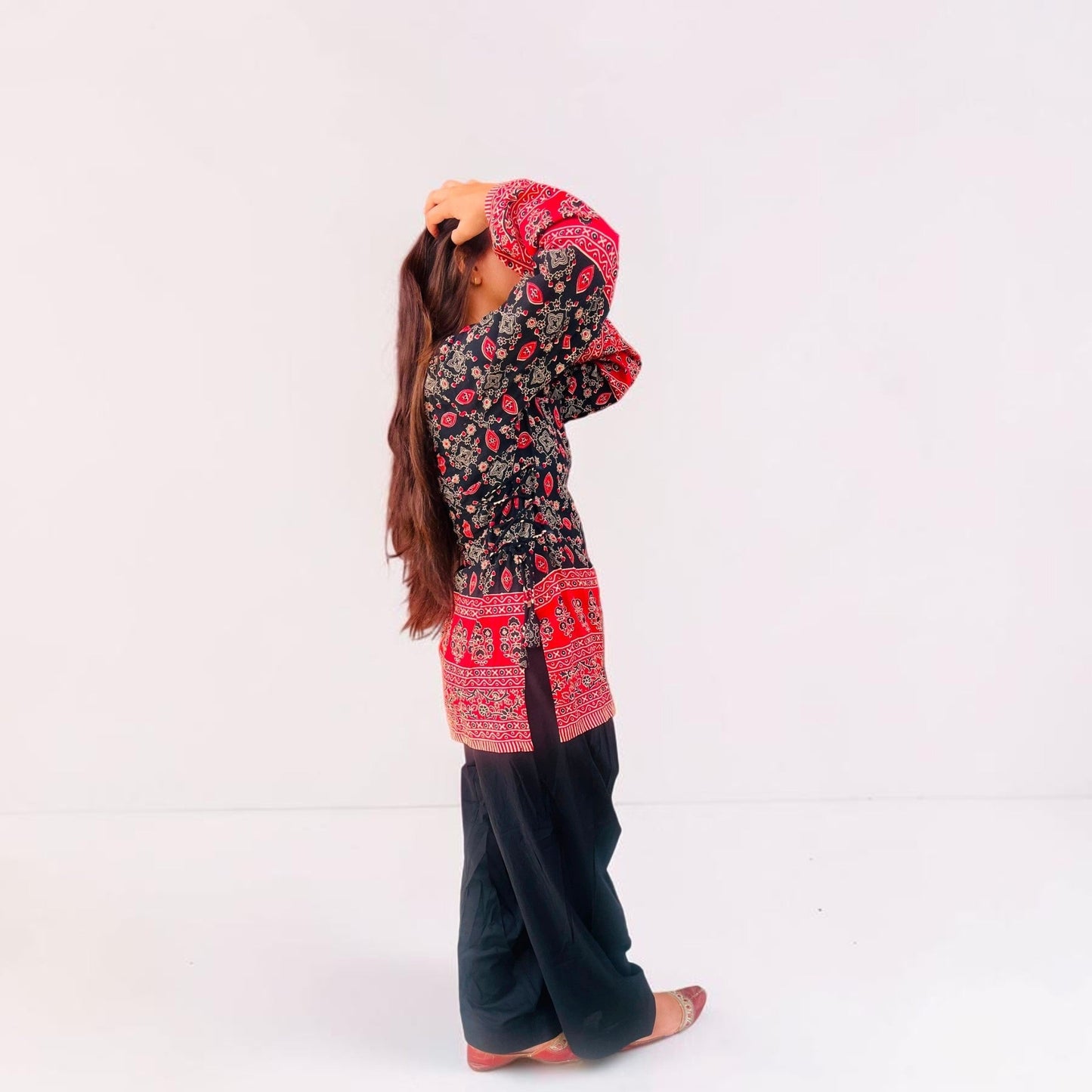 Artisan Crafted Black & Crimson Farshi Co-ord Set