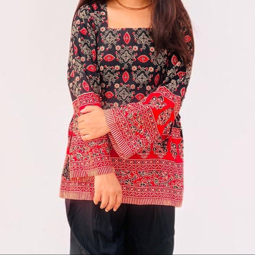 Artisan Crafted Black & Crimson Farshi Co-ord Set