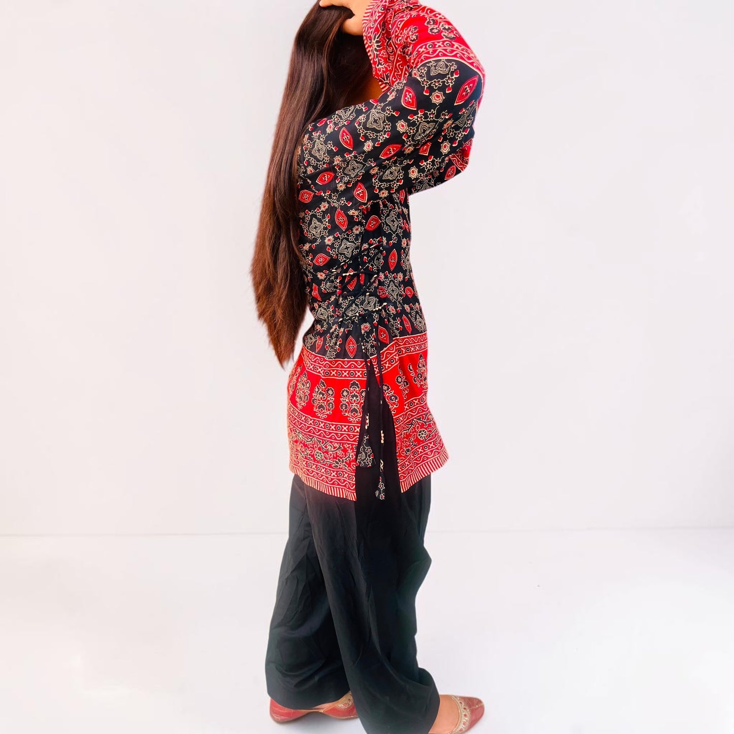 Artisan Crafted Black & Crimson Farshi Co-ord Set