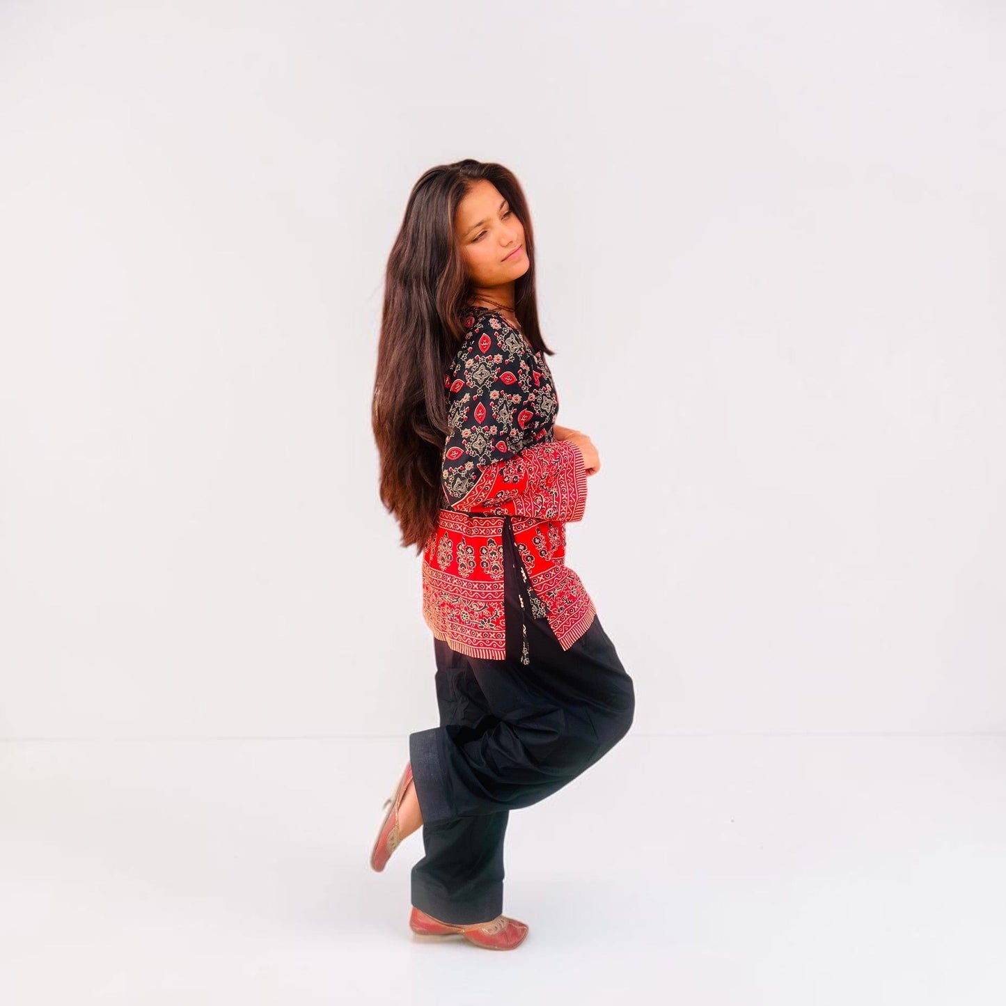 Artisan Crafted Black & Crimson Farshi Co-ord Set