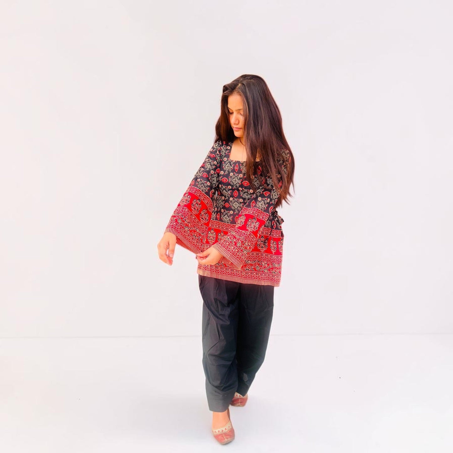 Artisan Crafted Black & Crimson Farshi Co-ord Set