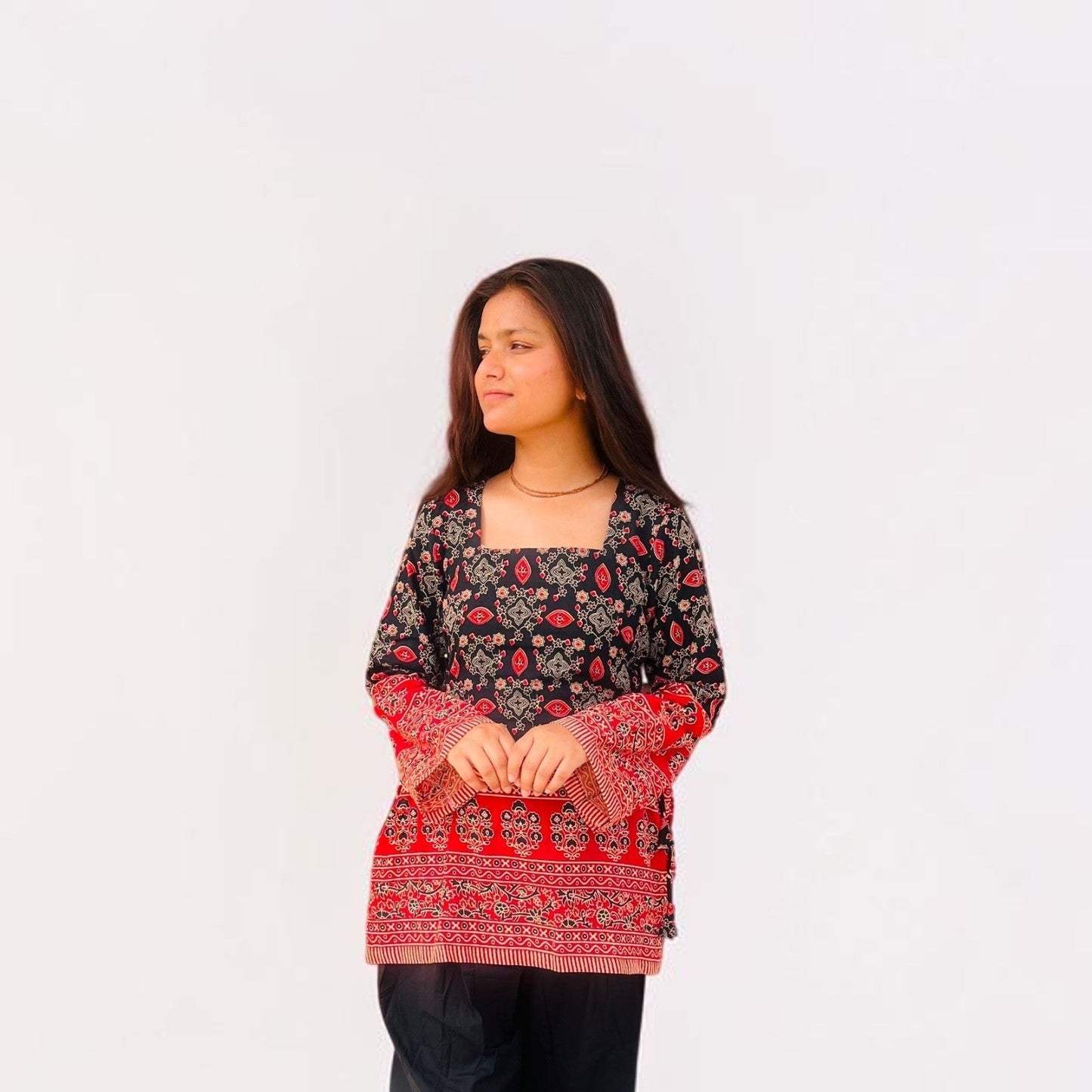 Artisan Crafted Black & Crimson Farshi Co-ord Set