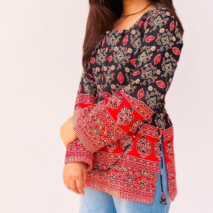 Ethnic Ajrakh Print Cotton Short Kurti