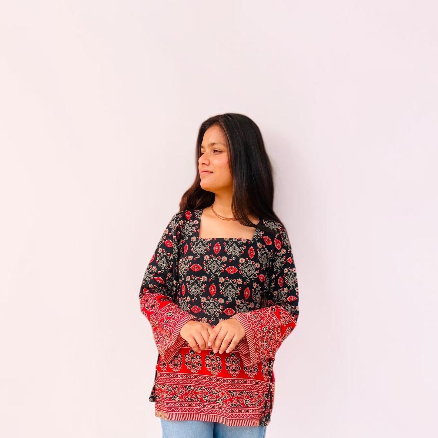Ethnic Ajrakh Print Cotton Short Kurti