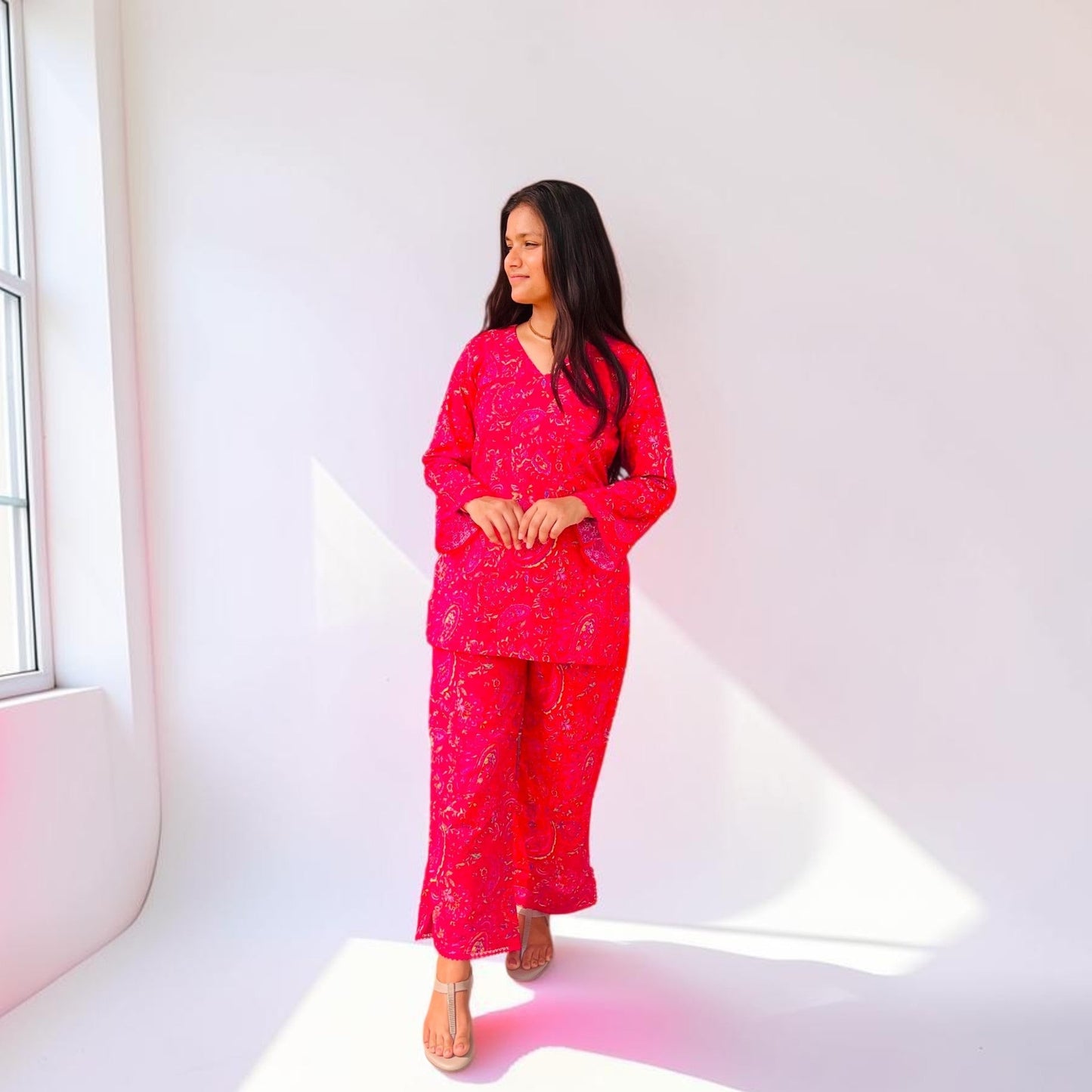 Vibrant Pink Hakoba Co-Ord Set