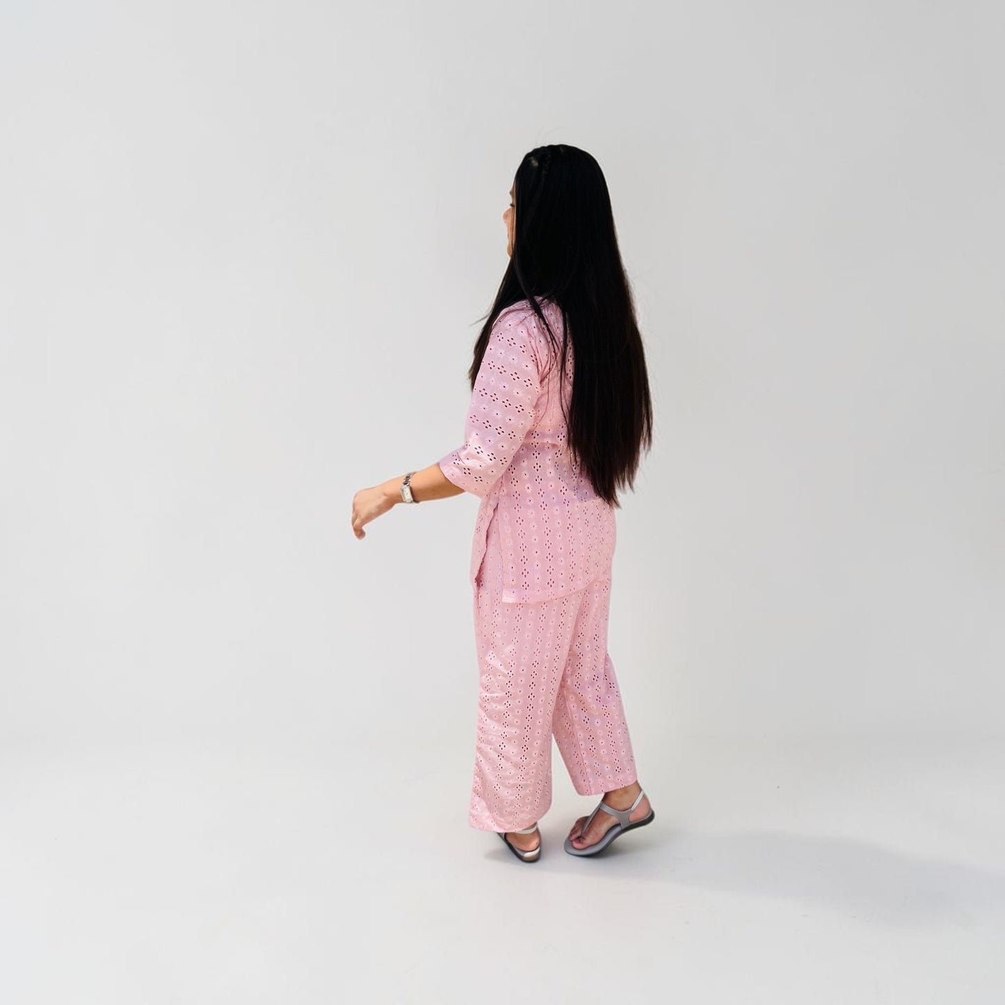 Schiffli Cotton Co-ord Set - Powder Pink