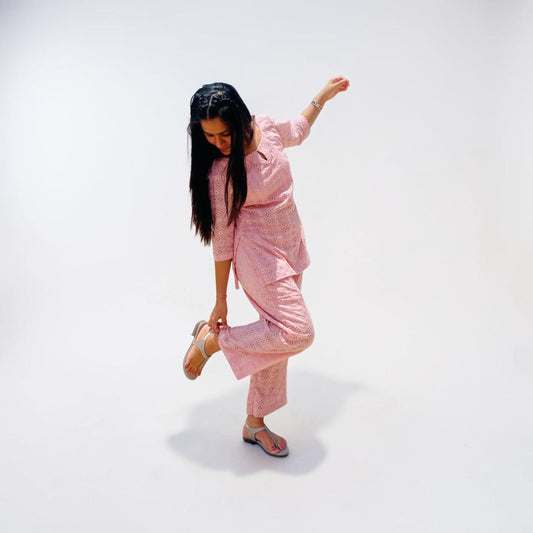 Schiffli Cotton Co-ord Set - Powder Pink