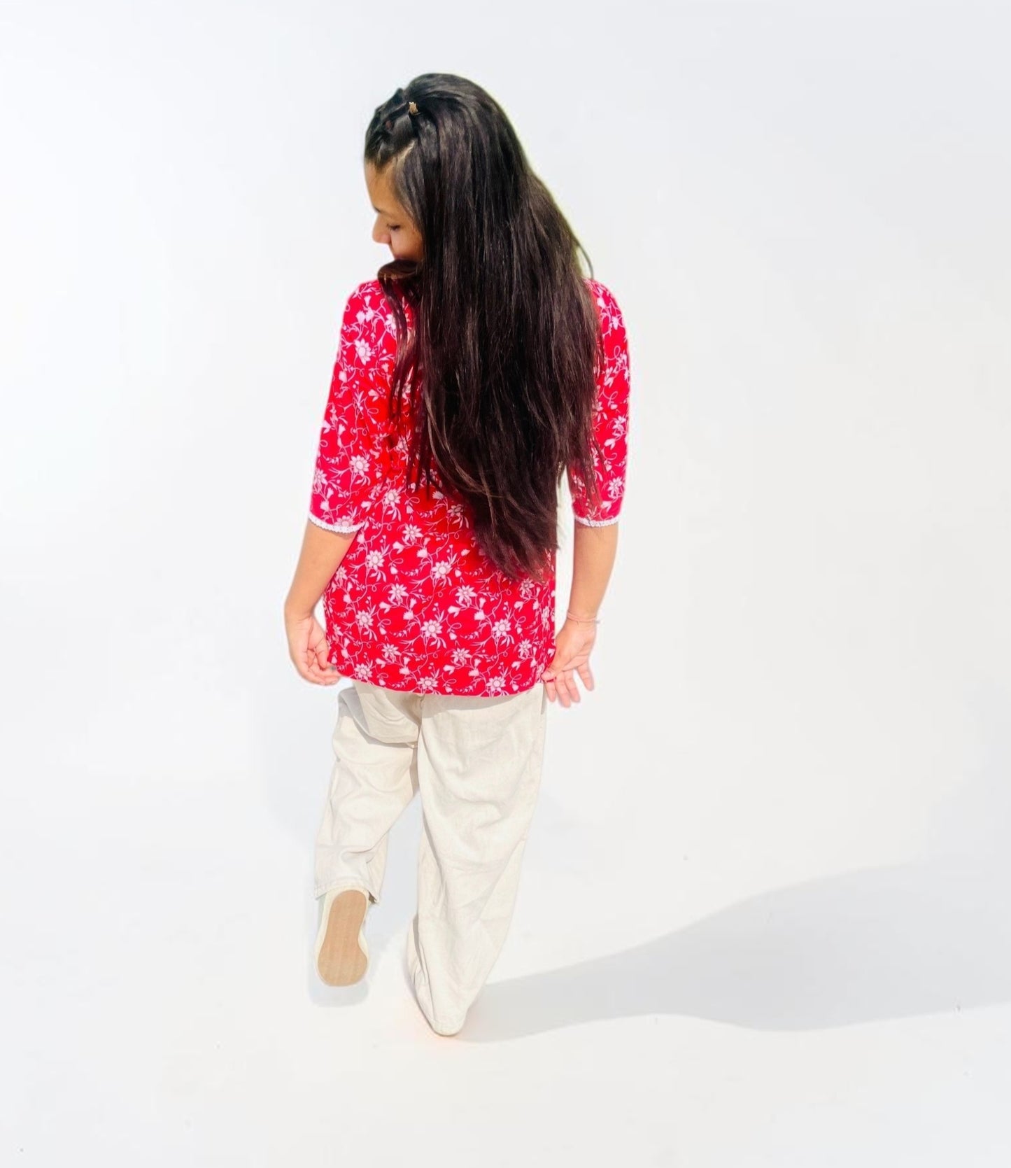 Uttra Crimson Floral Pure Cotton Short Kurti