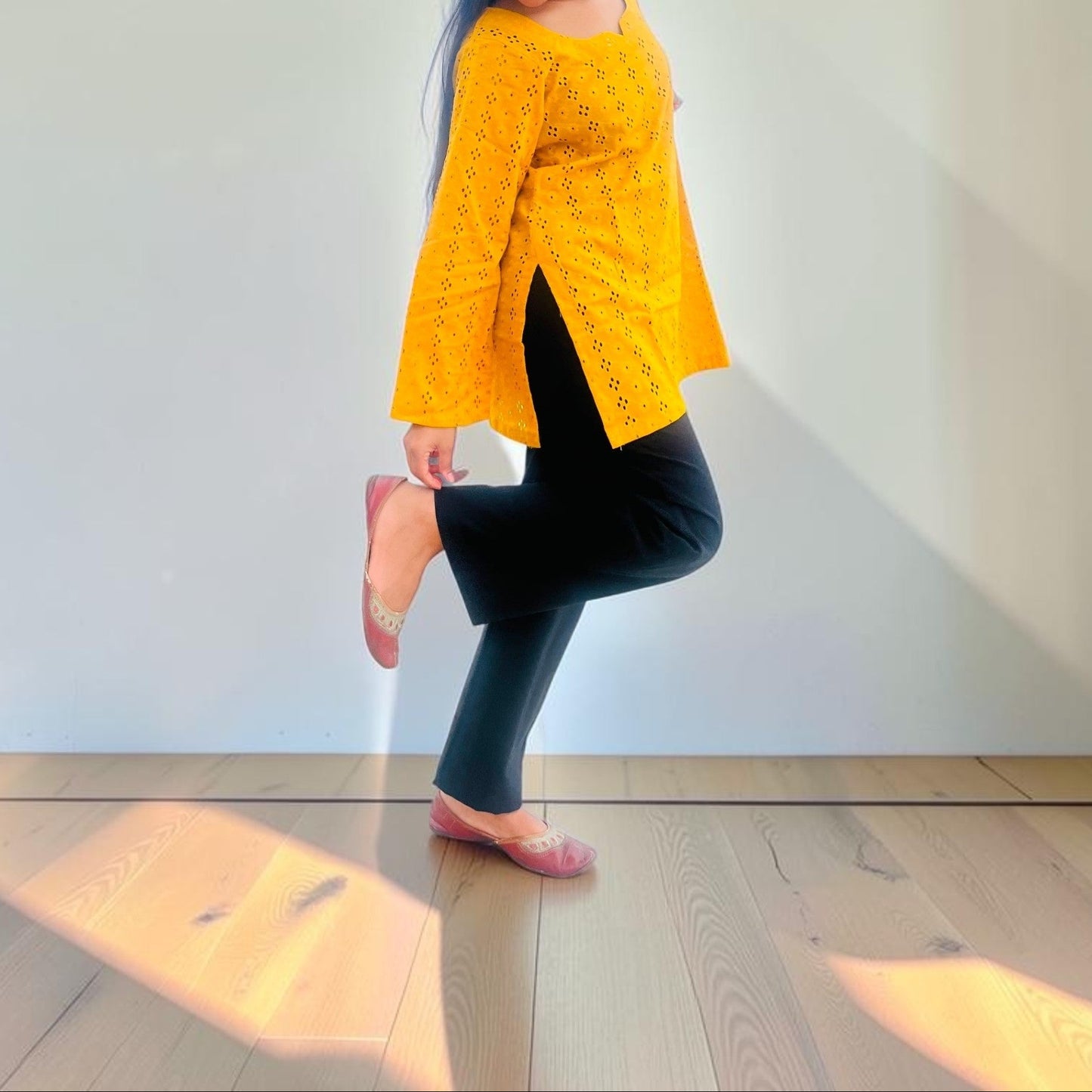 Vibrant Mustard Yellow Hakoba Short Kurti - Pure Cotton Elegance