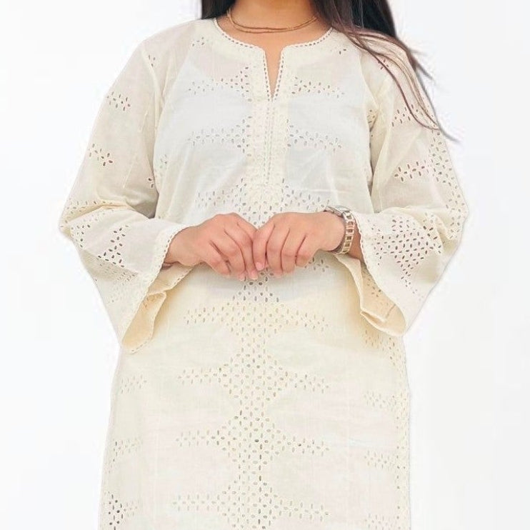 Elegant Off-White Pure Cotton Hakoba Co-ord Set