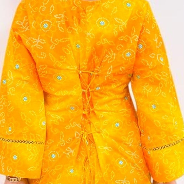 Vibrant Yellow Bandhani Printed Cotton Short Kurti