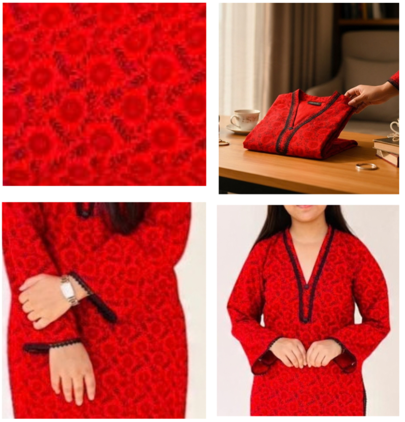 Crimson Bloom Cotton Long Kurti