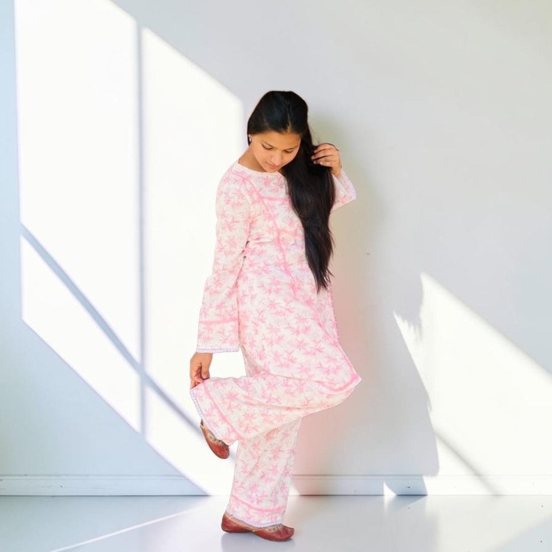 Blossom Pink Linen Farshi Co-Ord Set