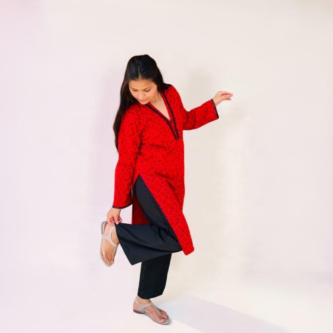 Crimson Bloom Cotton Co-Ord Set
