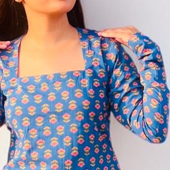 Indigo Blue Dori-Back Cotton Short Kurti